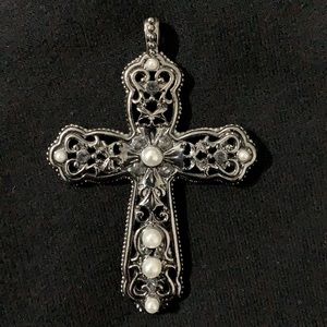 Cross pendant with simulated pearl accents